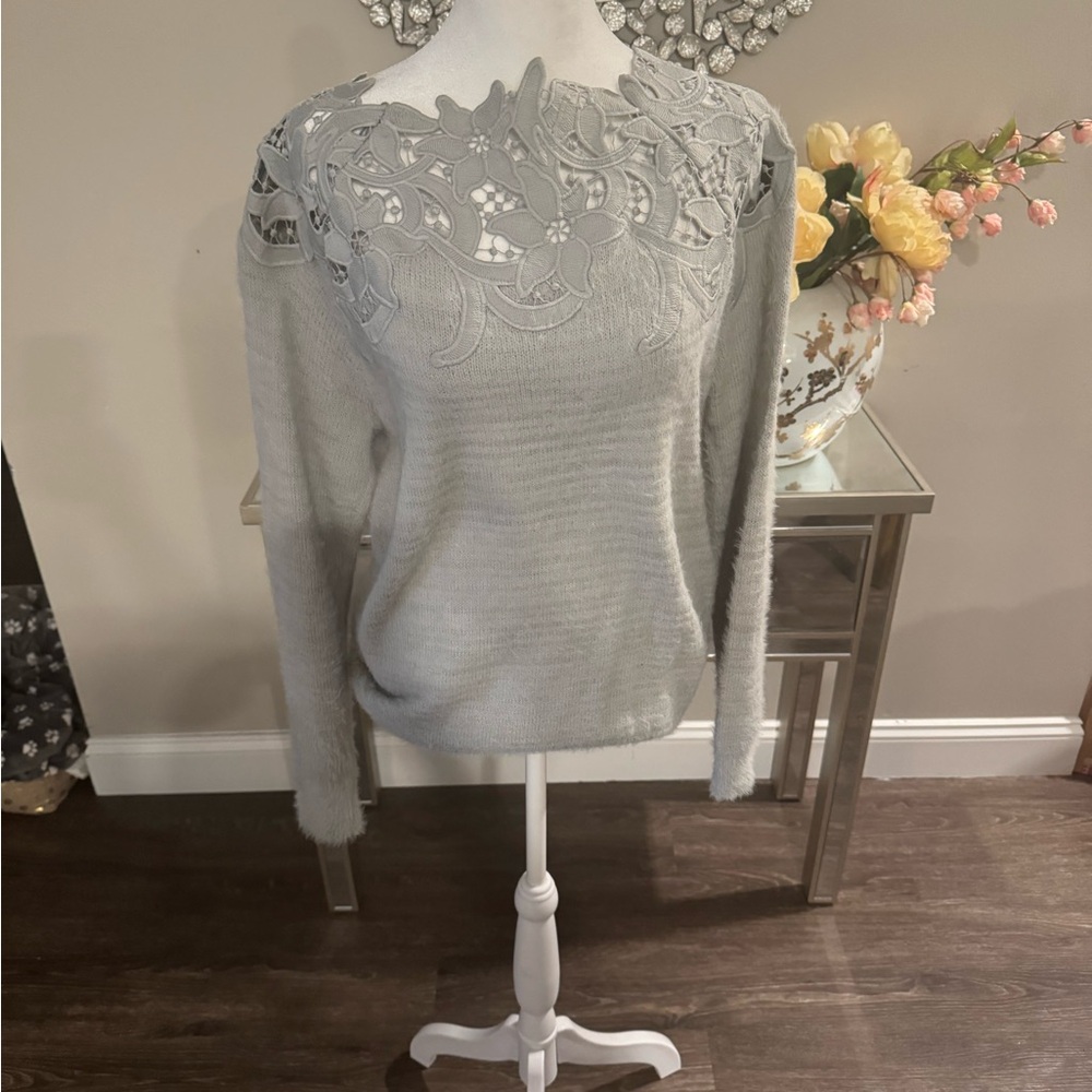 Elegant Gray Lace Sweater